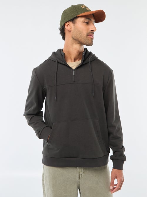 Sudadera de felpa con capucha y abertura de cremallera en el cuello - Kiabi
