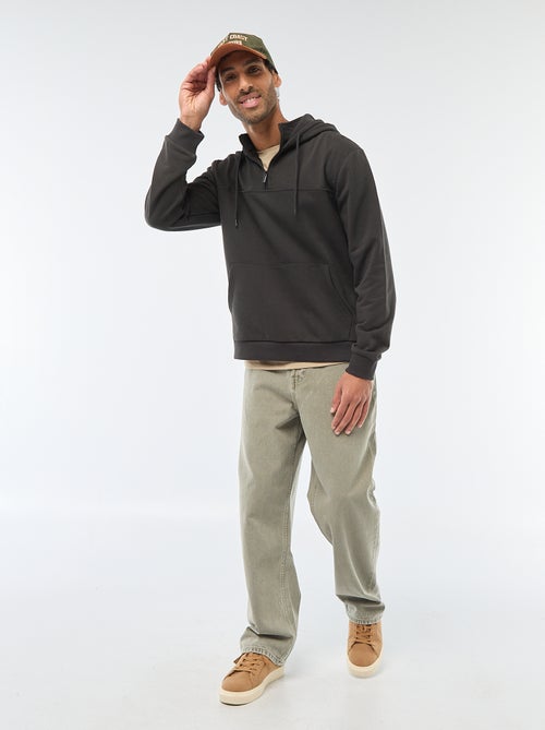 Sudadera de felpa con capucha y abertura de cremallera en el cuello - Kiabi