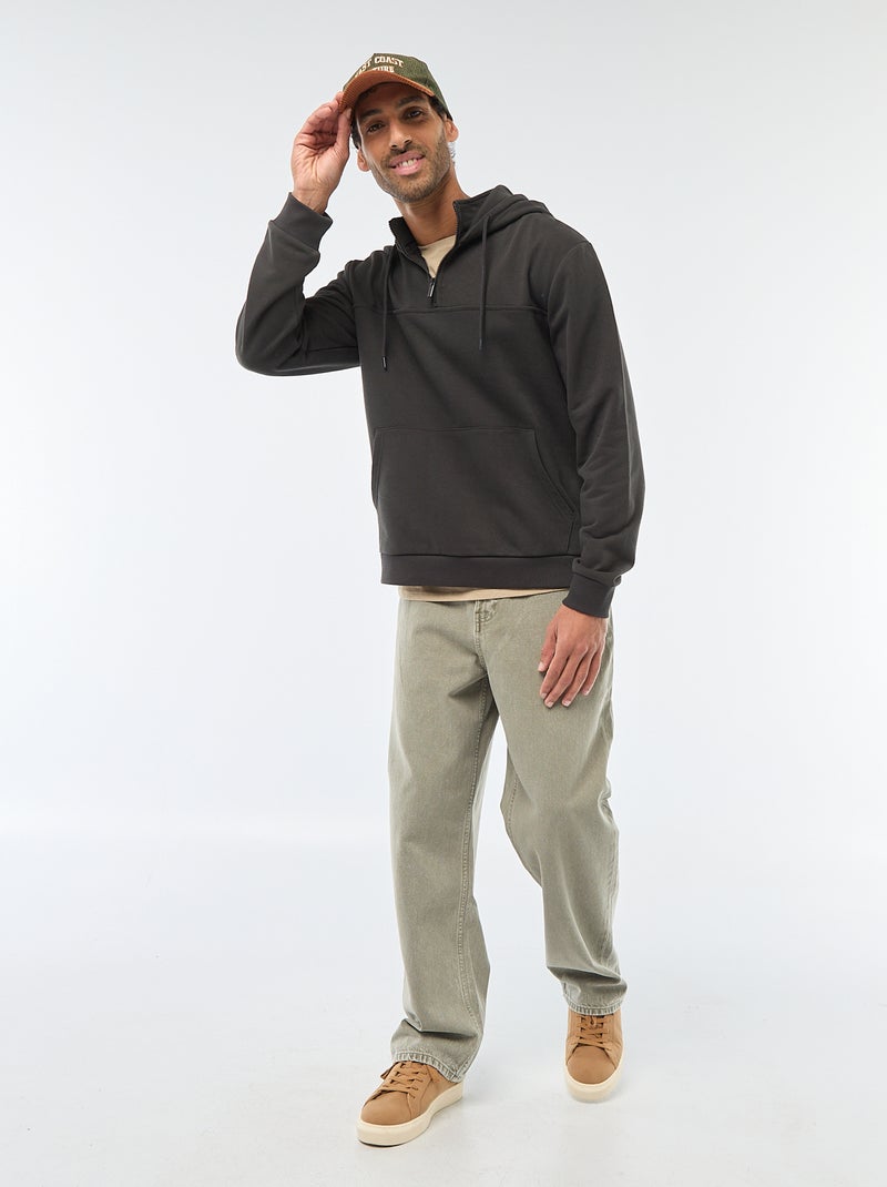 Sudadera de felpa con capucha y abertura de cremallera en el cuello Gris - Kiabi