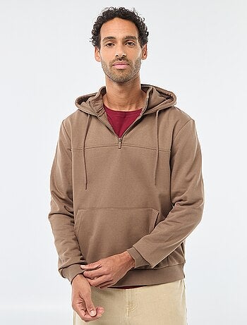 Sudadera de felpa con capucha y abertura de cremallera en el cuello