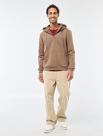 Sudadera de felpa con capucha y abertura de cremallera en el cuello