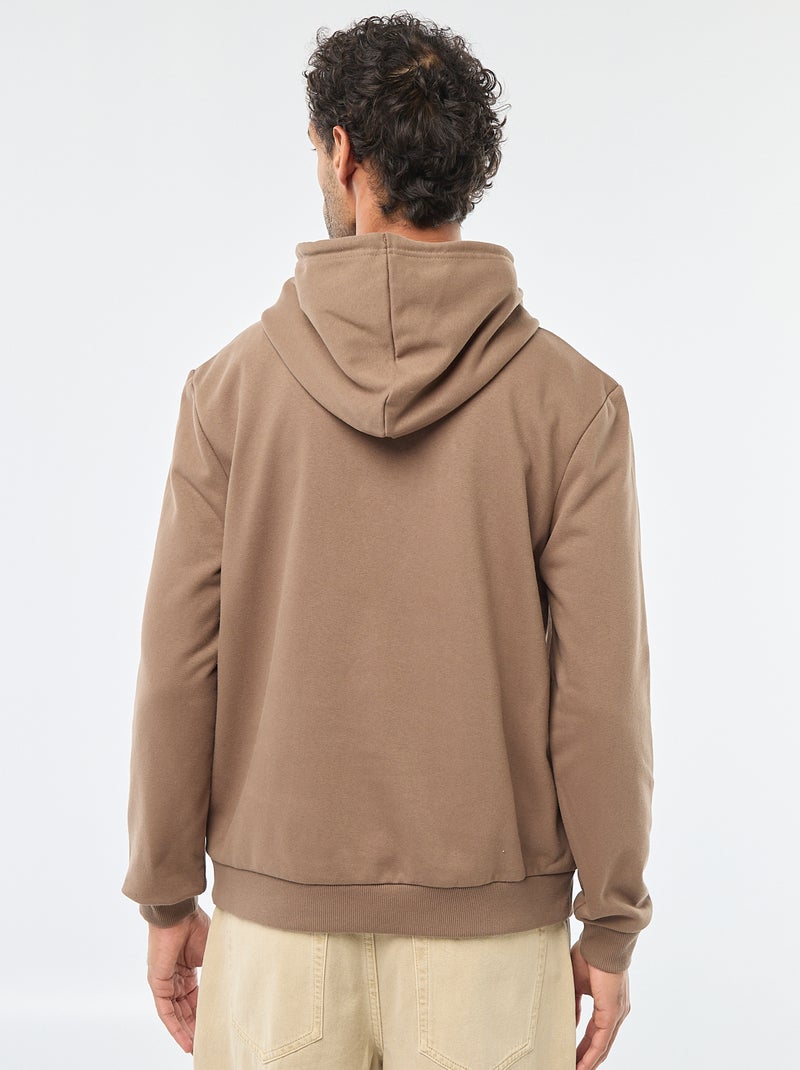 Sudadera de felpa con capucha y abertura de cremallera en el cuello Marron - Kiabi