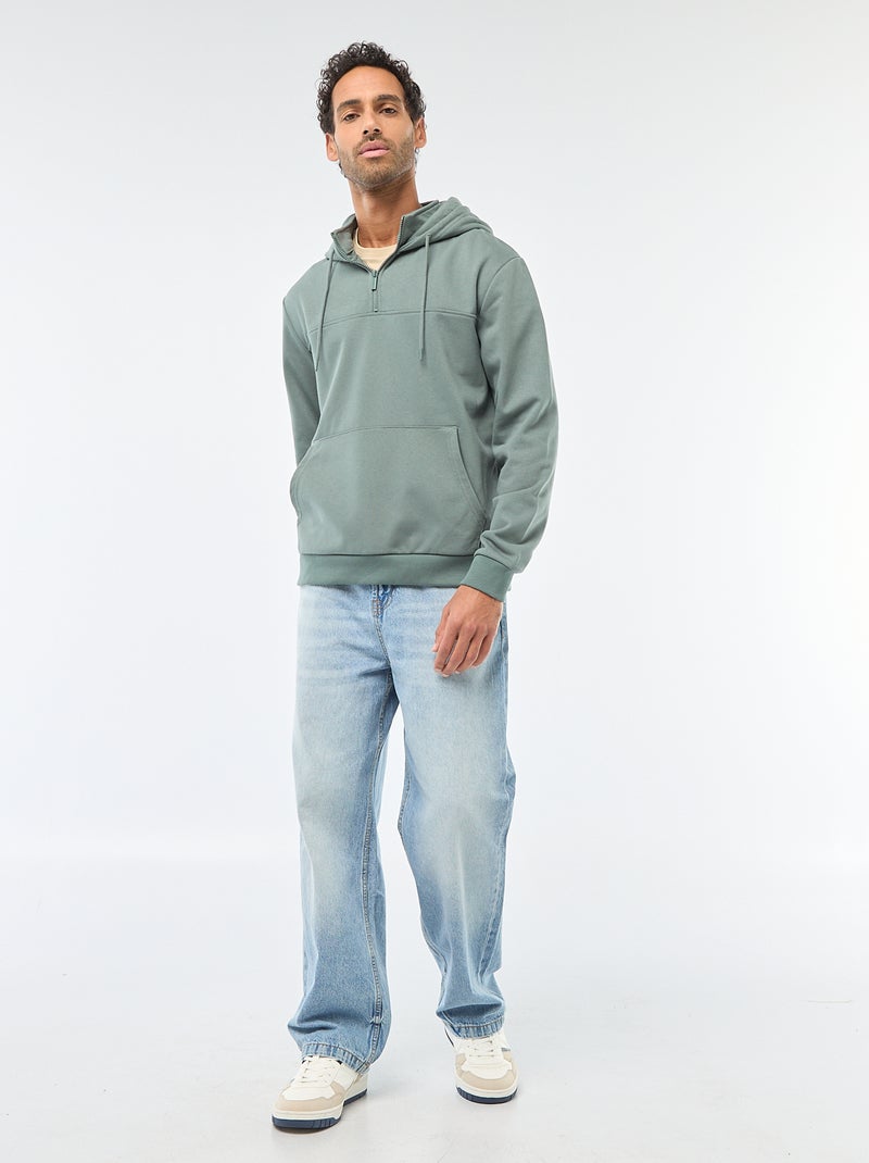 Sudadera de felpa con capucha y abertura de cremallera en el cuello Verde - Kiabi