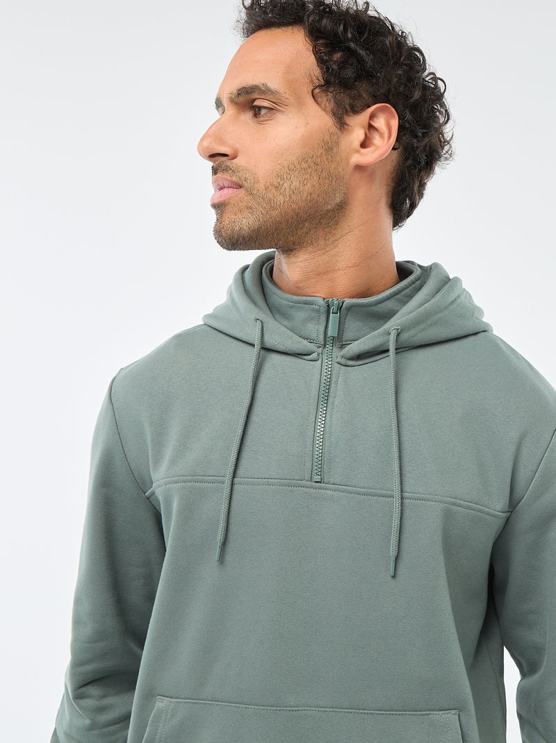 Sudadera de felpa con capucha y abertura de cremallera en el cuello Verde - Kiabi