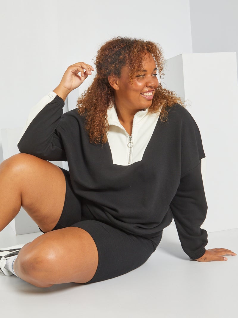Sudadera de felpa con cremallera en el cuello NEGRO - Kiabi