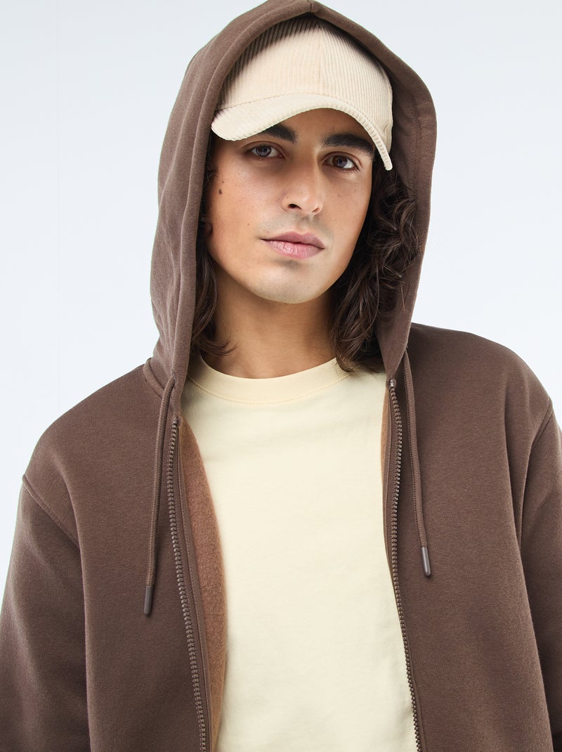 Sudadera de felpa con cremallera y capucha Marron - Kiabi