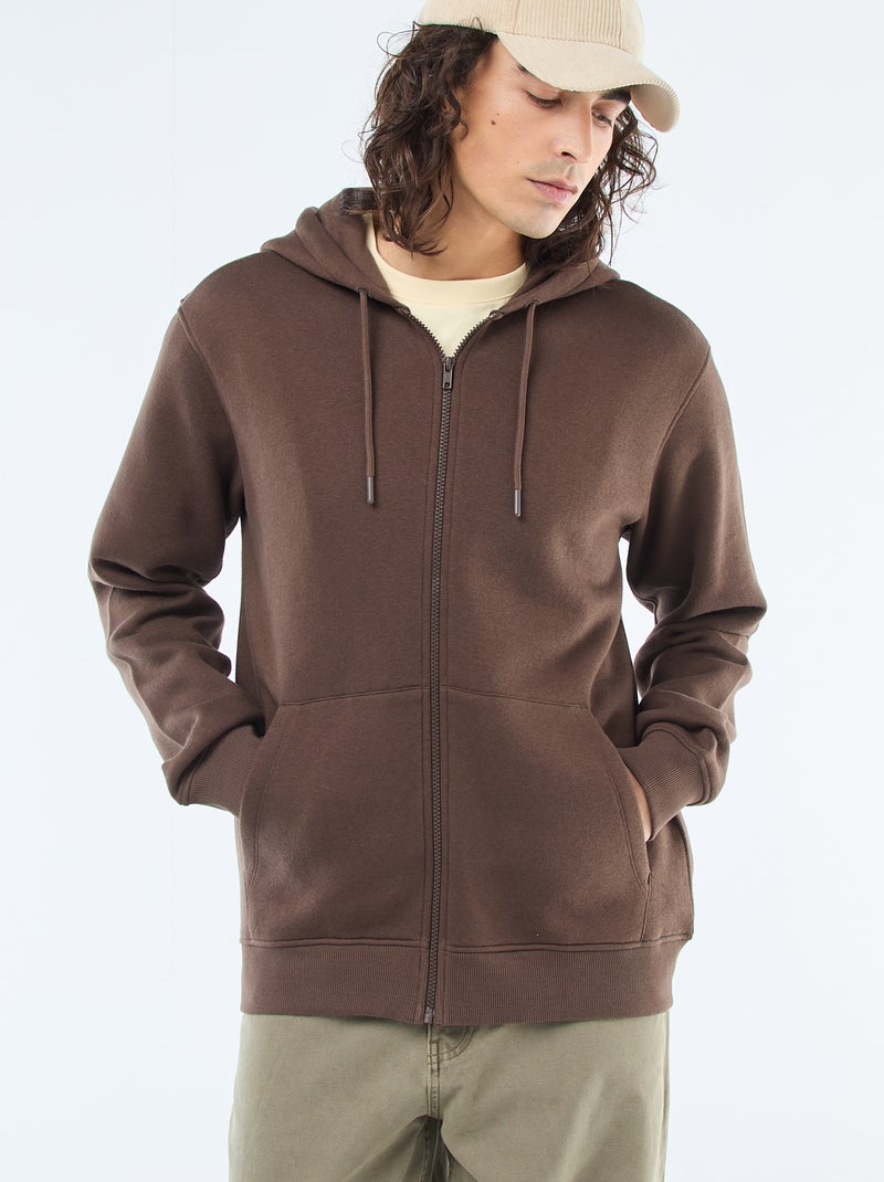 Sudadera de felpa con cremallera y capucha Marron - Kiabi