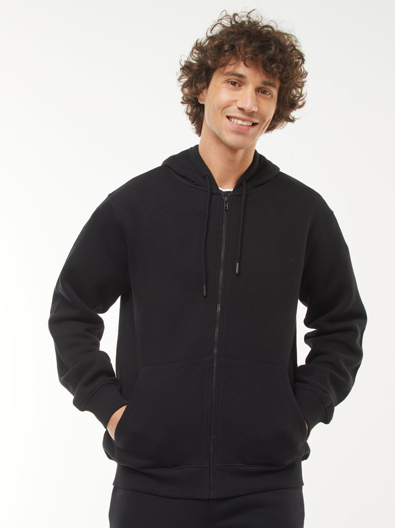 Sudadera de felpa con cremallera y capucha negro - Kiabi