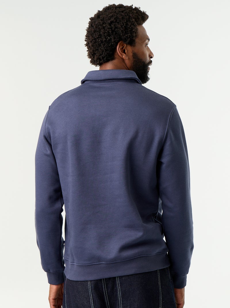 Sudadera de felpa con cuello polo Azul - Kiabi