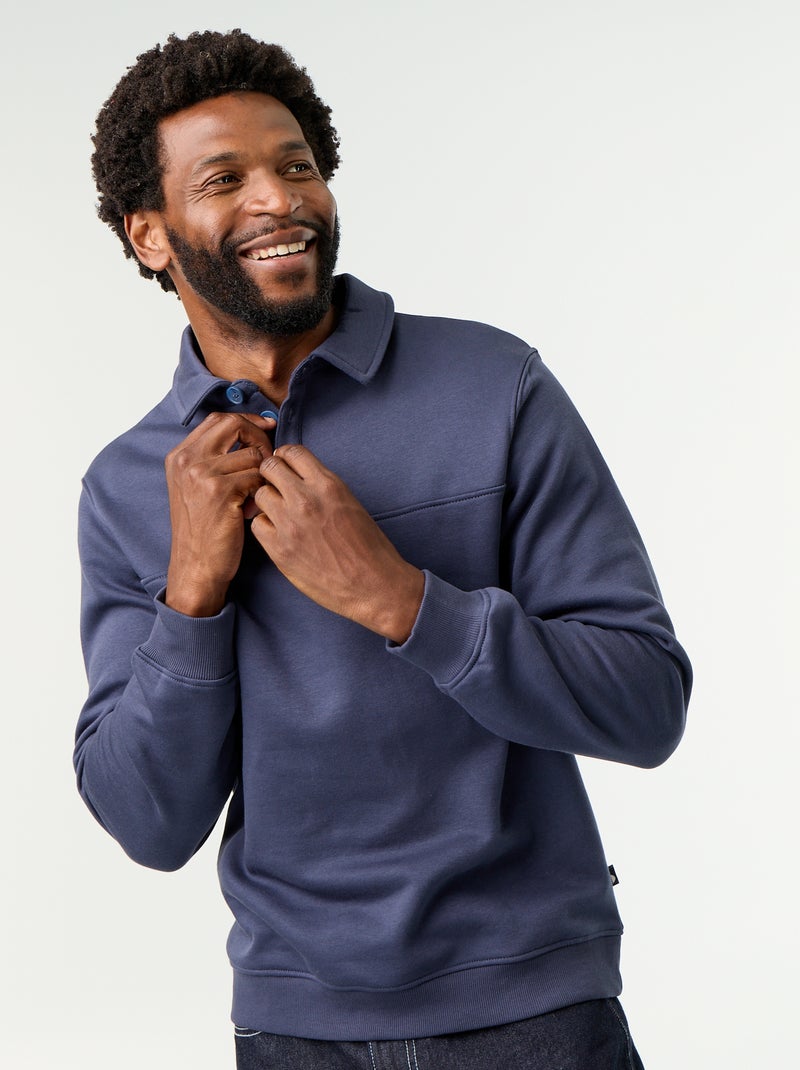 Sudadera de felpa con cuello polo Azul - Kiabi