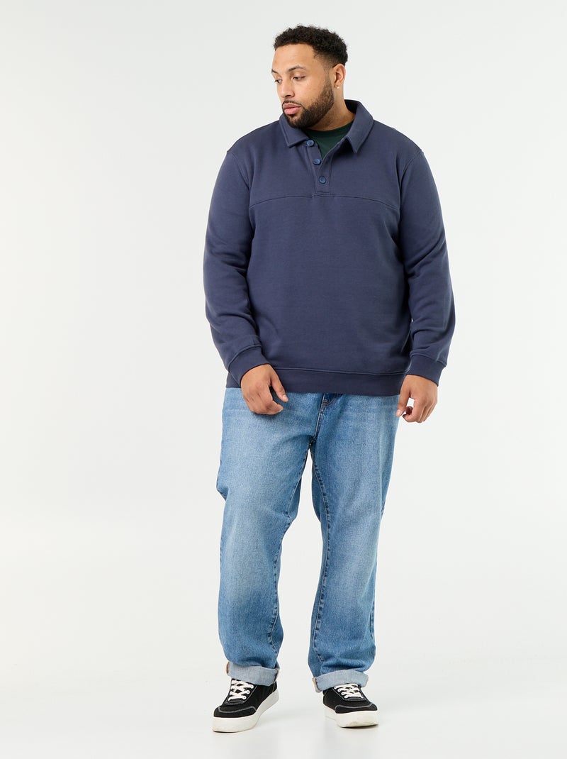Sudadera de felpa con cuello polo Azul - Kiabi