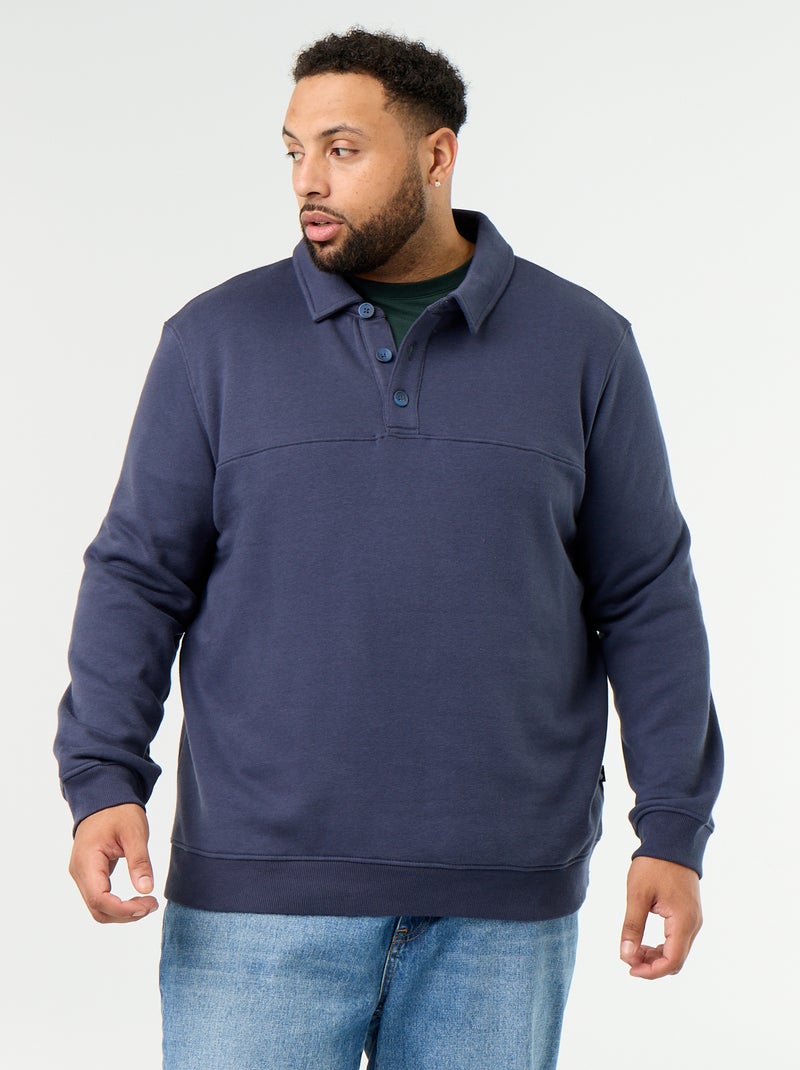 Sudadera de felpa con cuello polo Azul - Kiabi