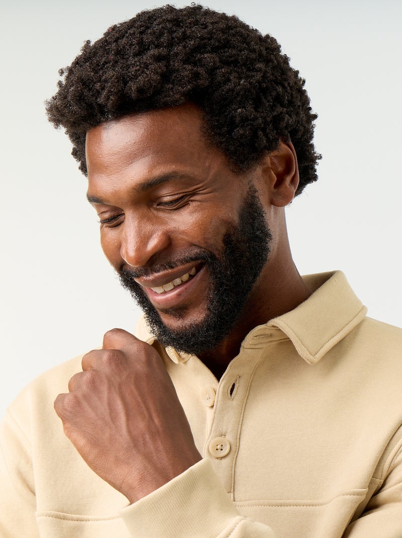 Sudadera de felpa con cuello polo Beige - Kiabi