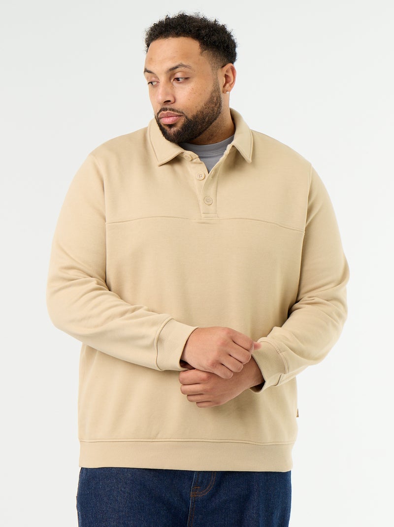 Sudadera de felpa con cuello polo Beige - Kiabi