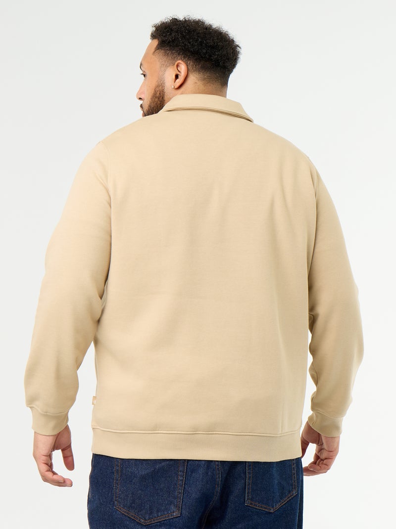 Sudadera de felpa con cuello polo Beige - Kiabi