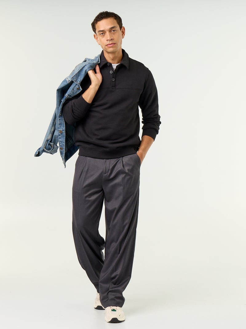 Sudadera de felpa con cuello polo Negro - Kiabi