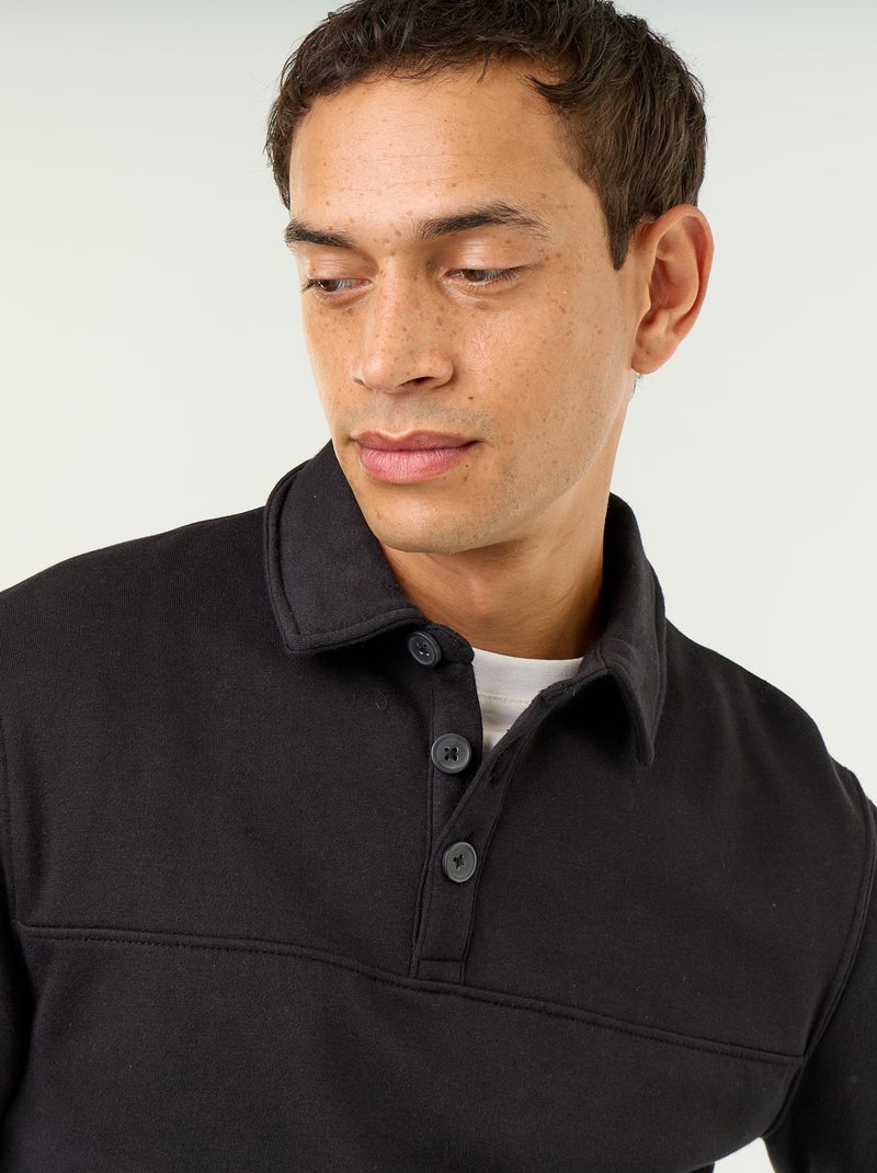 Sudadera de felpa con cuello polo Negro - Kiabi