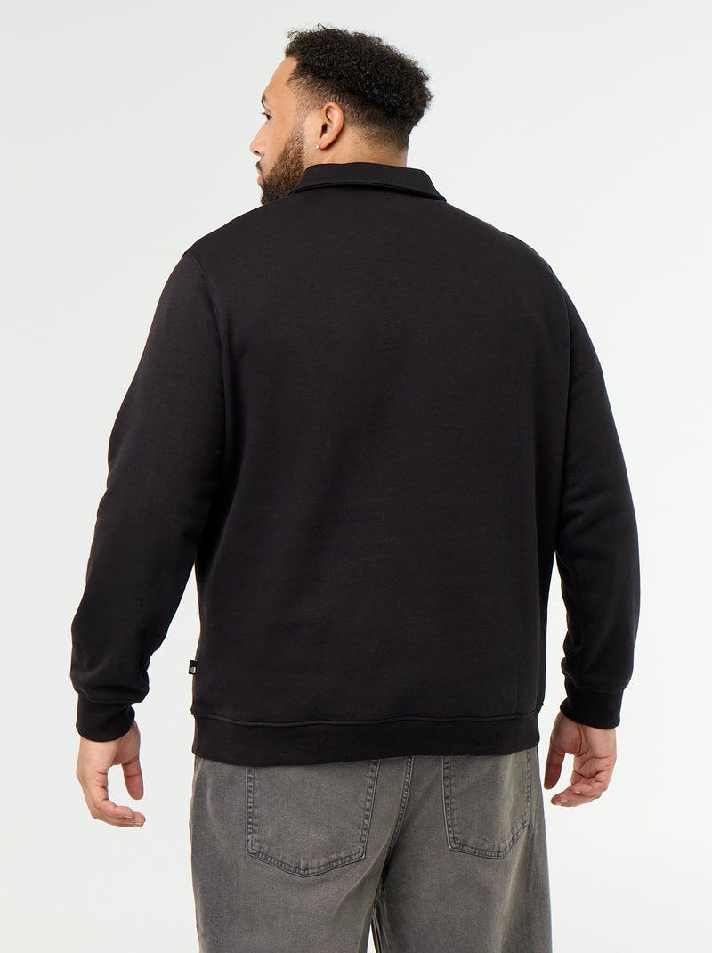 Sudadera de felpa con cuello polo Negro - Kiabi