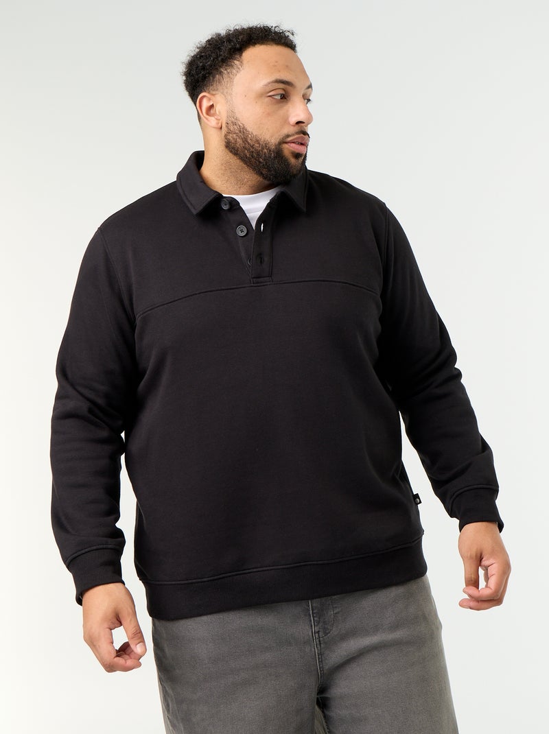 Sudadera de felpa con cuello polo Negro - Kiabi