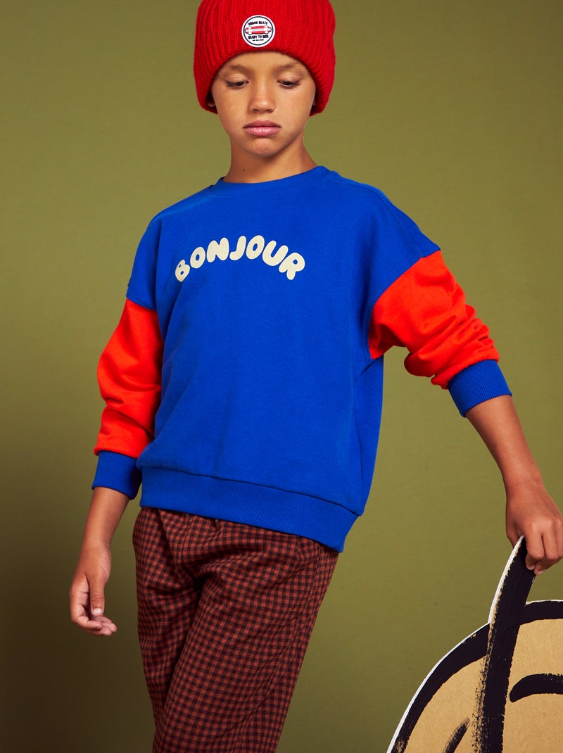 Sudadera de felpa con cuello redondo AZUL/ ROJO - Kiabi