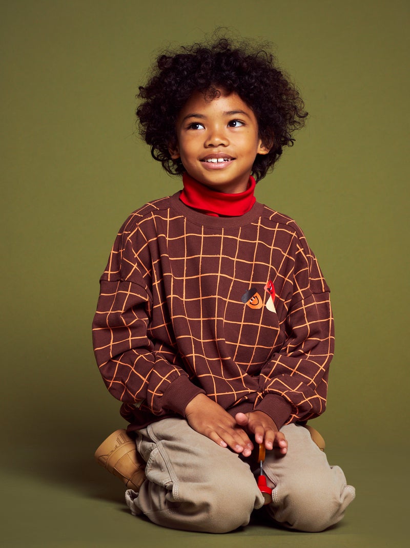 Sudadera de felpa con cuello redondo MARRON - Kiabi