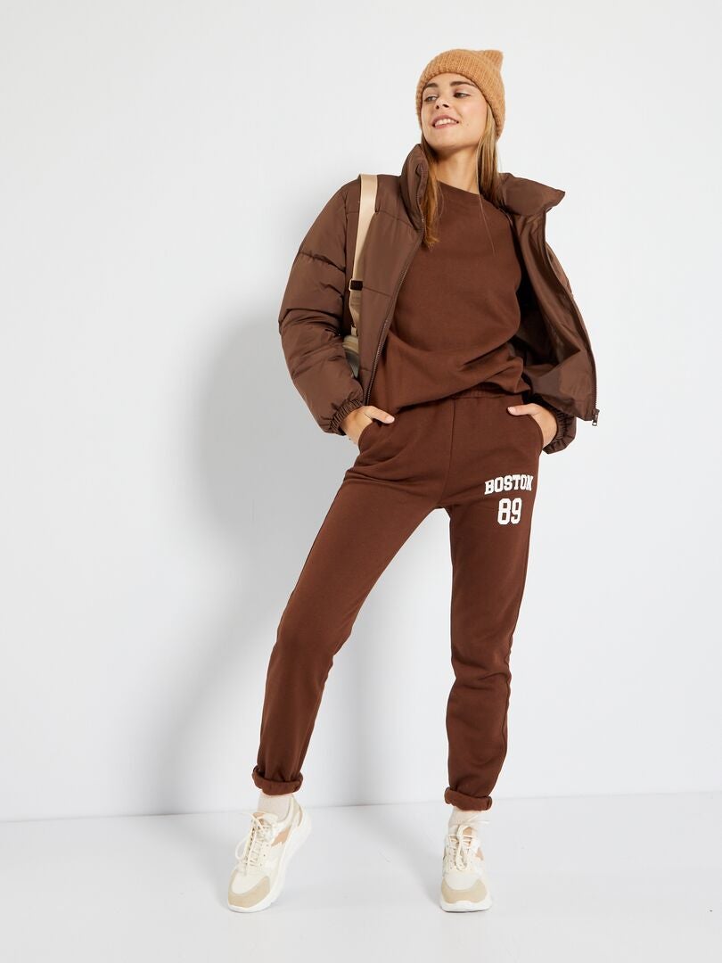 Sudadera de felpa con cuello redondo MARRON - Kiabi
