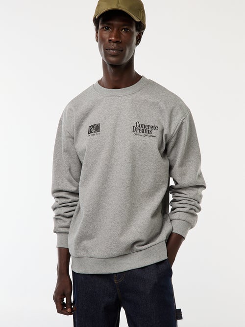 Sudadera de felpa con cuello redondo y estampado a doble cara - Kiabi