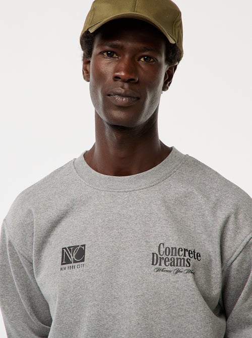 Sudadera de felpa con cuello redondo y estampado a doble cara - Kiabi