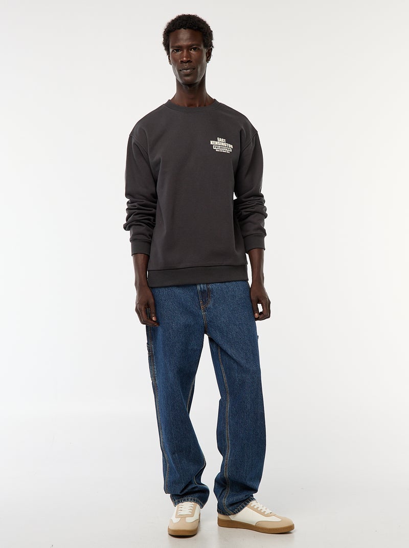 Sudadera de felpa con cuello redondo y estampado a doble cara Negro - Kiabi