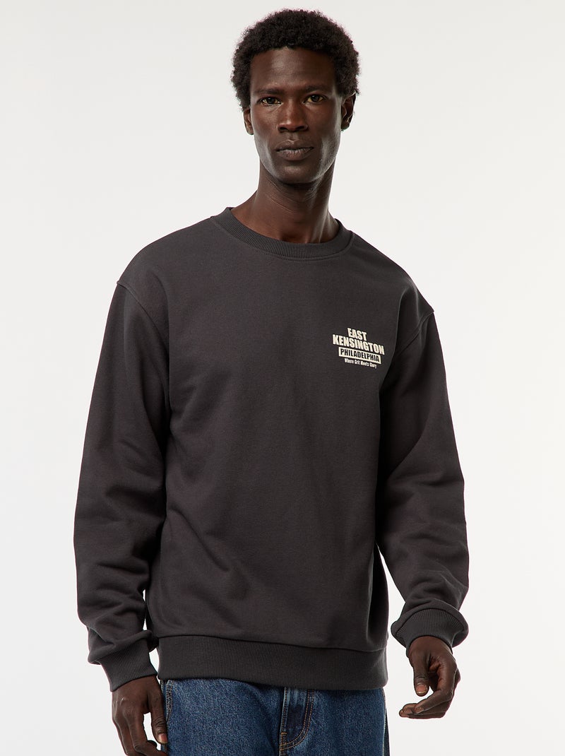 Sudadera de felpa con cuello redondo y estampado a doble cara Negro - Kiabi