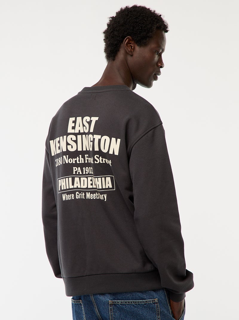 Sudadera de felpa con cuello redondo y estampado a doble cara Negro - Kiabi