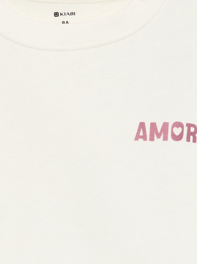 Sudadera de felpa con estampado en el pecho Blanco - Kiabi