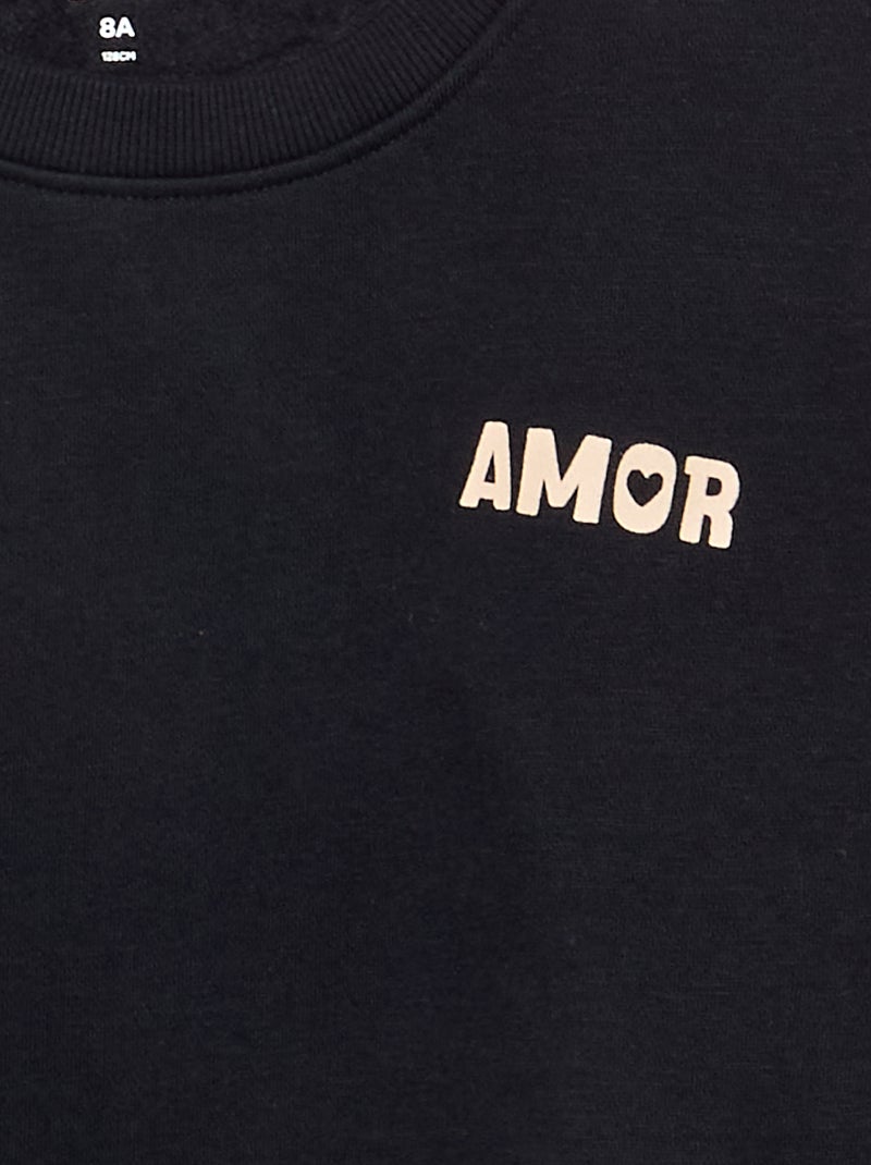 Sudadera de felpa con estampado en el pecho Negro - Kiabi