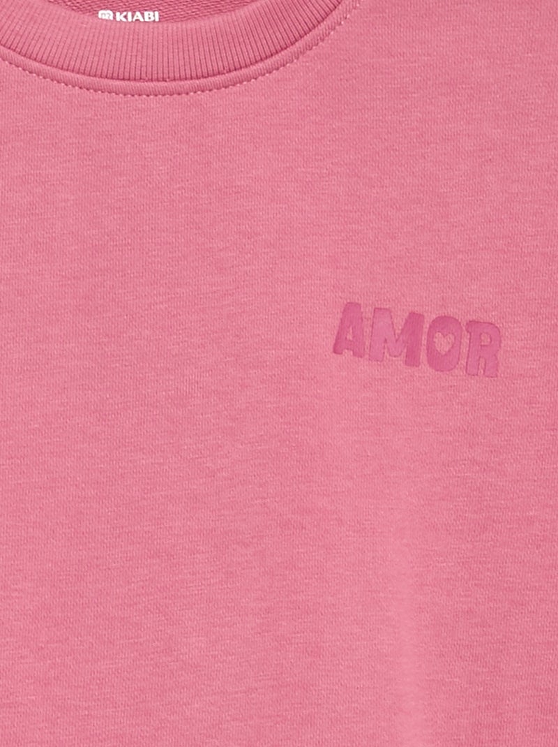 Sudadera de felpa con estampado en el pecho Rosa - Kiabi