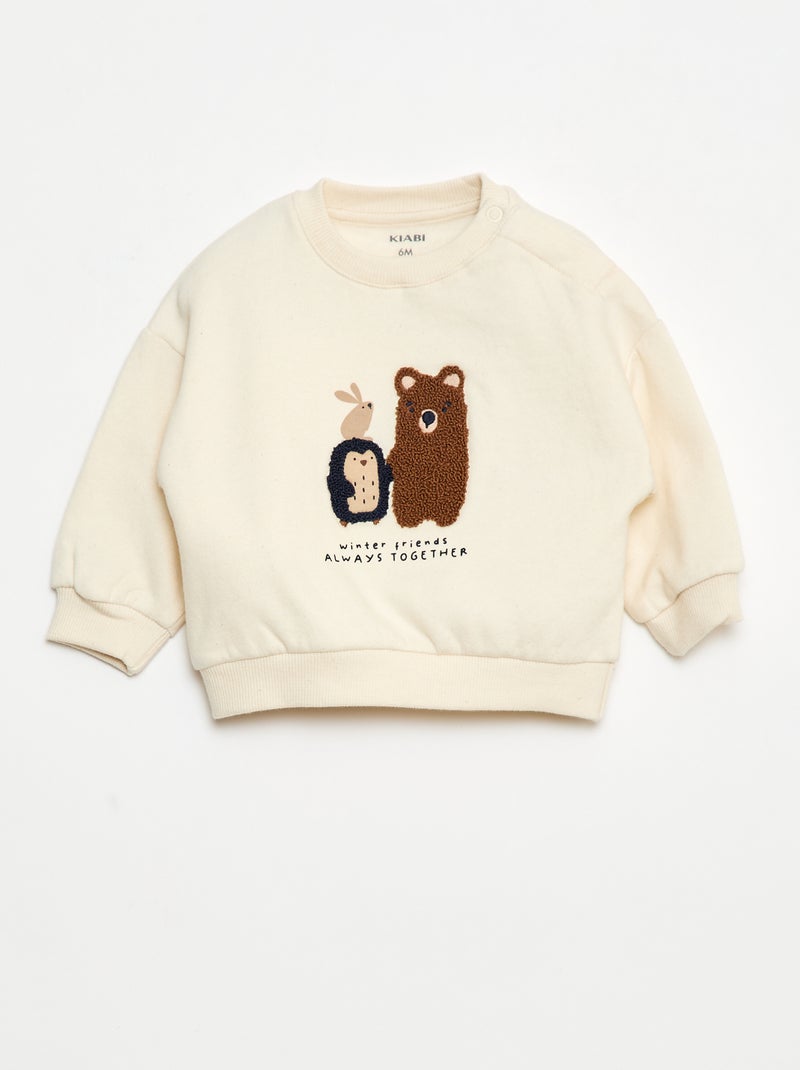Sudadera de felpa con estampado frontal Blanco - Kiabi