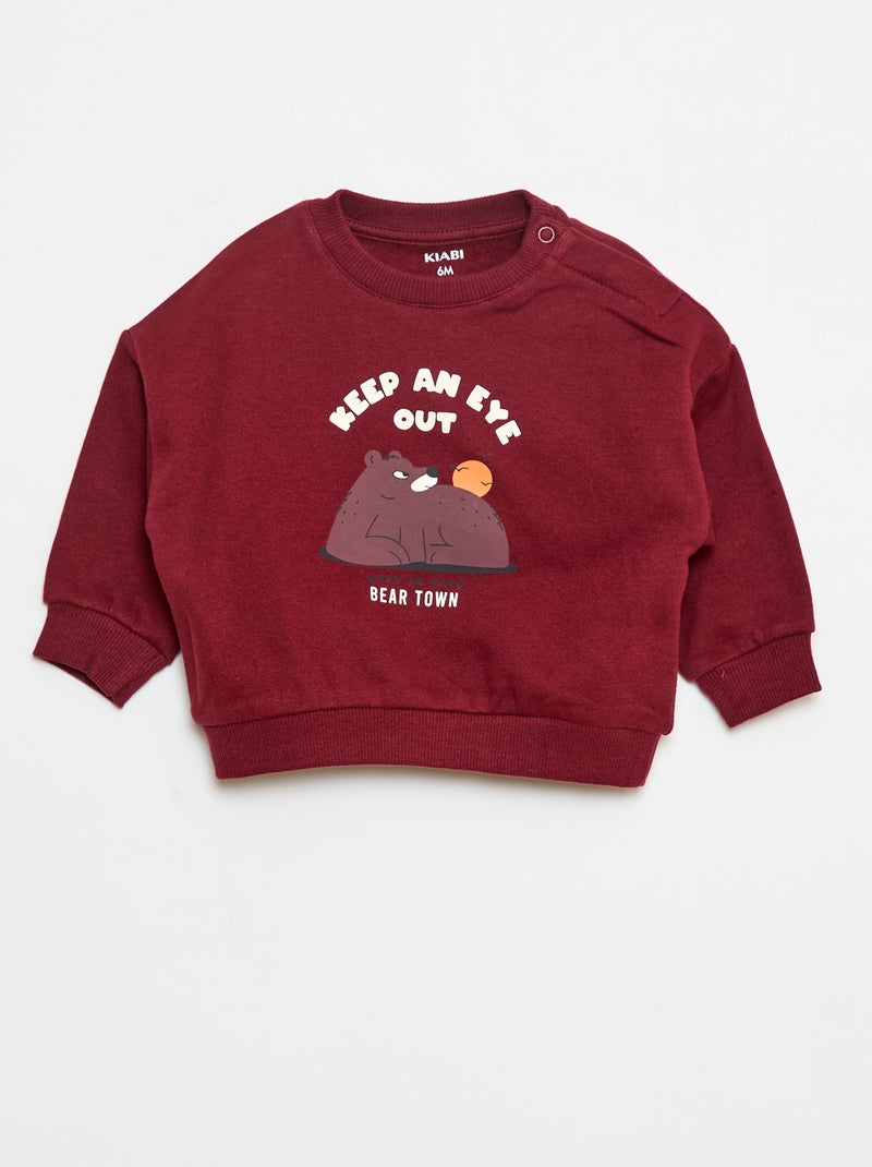 Sudadera de felpa con estampado frontal Rojo - Kiabi