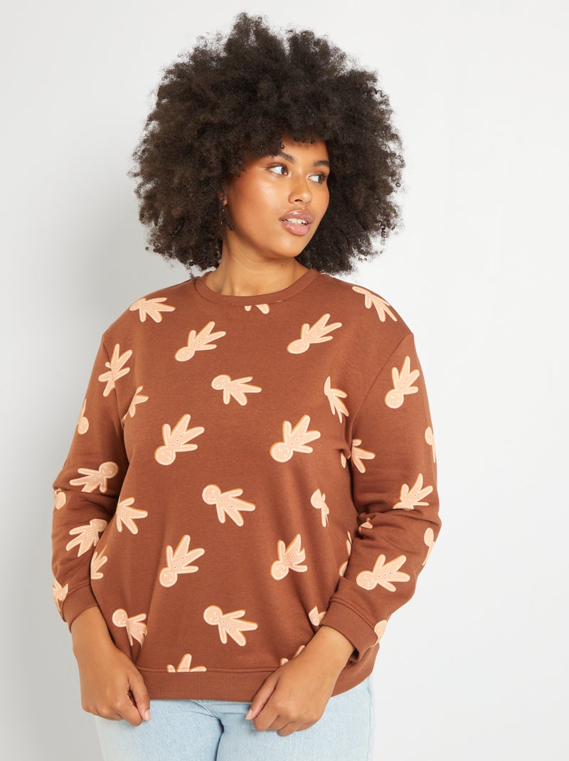 Sudadera de felpa con estampado MARRON - Kiabi