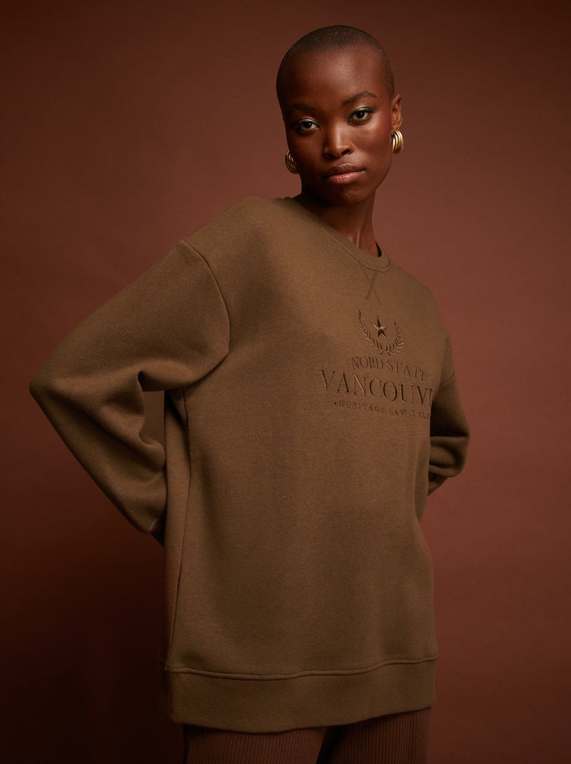 Sudadera de felpa con mensaje 'Vancouver' MARRON - Kiabi