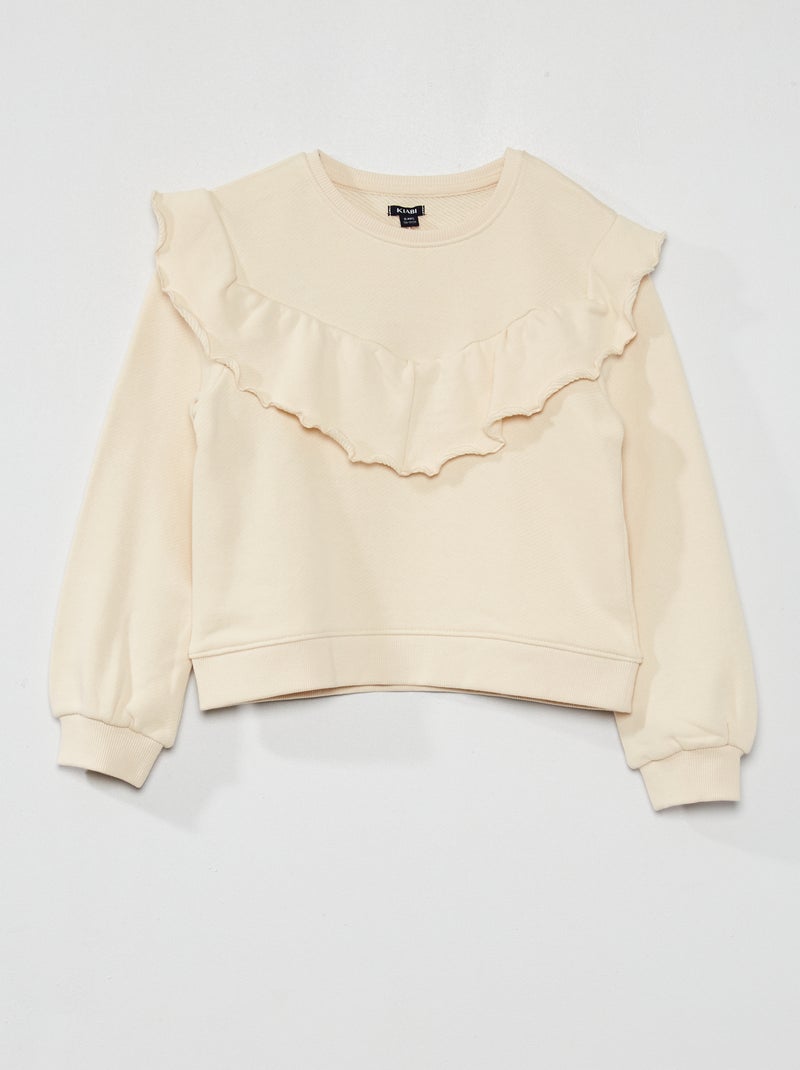 Sudadera de felpa con volantes BLANCO - Kiabi