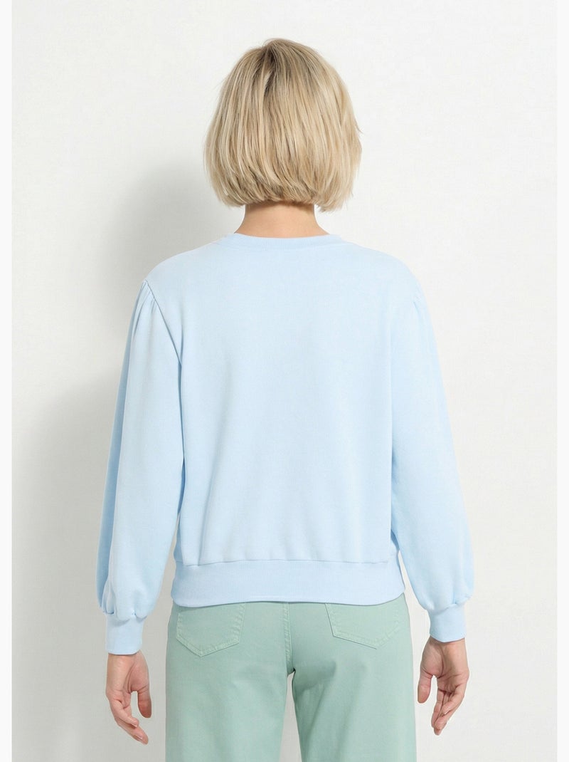 Sudadera de felpa de algodón puro bordado calado - Afibel Celeste - Kiabi
