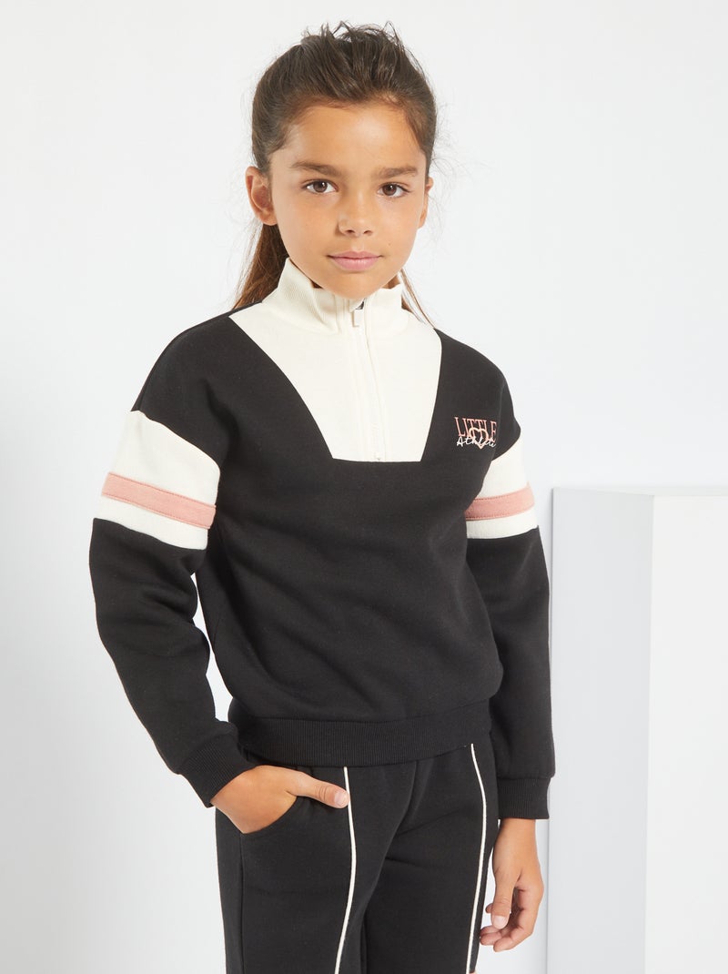 Sudadera de felpa de cuello de cremallera NEGRO - Kiabi
