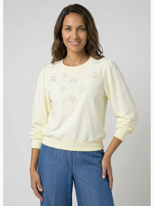 Sudadera de felpa de puro algodón bordado calado - Afibel - Kiabi Sudadera de felpa de puro algodón bordado calado - Afibel - Kiabi