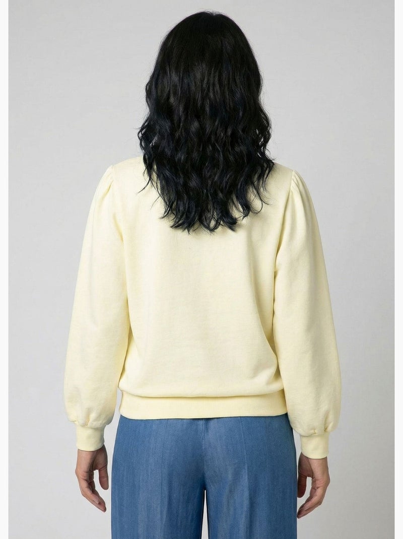 Sudadera de felpa de puro algodón bordado calado - Afibel Amarillo - Kiabi
