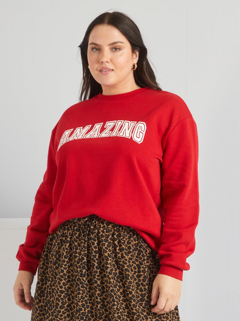 Sudadera de felpa efecto loose con mensaje ROJO - Kiabi