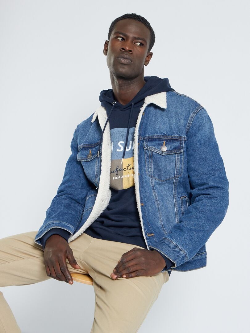 Sudadera de felpa estampada azul marino - Kiabi