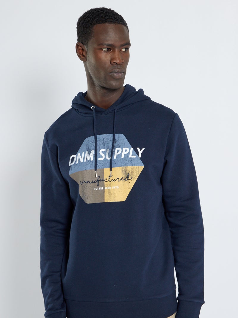 Sudadera de felpa estampada azul marino - Kiabi