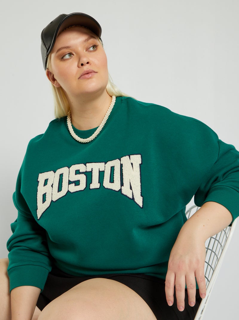 Sudadera de felpa estampada 'Boston' VERDE - Kiabi