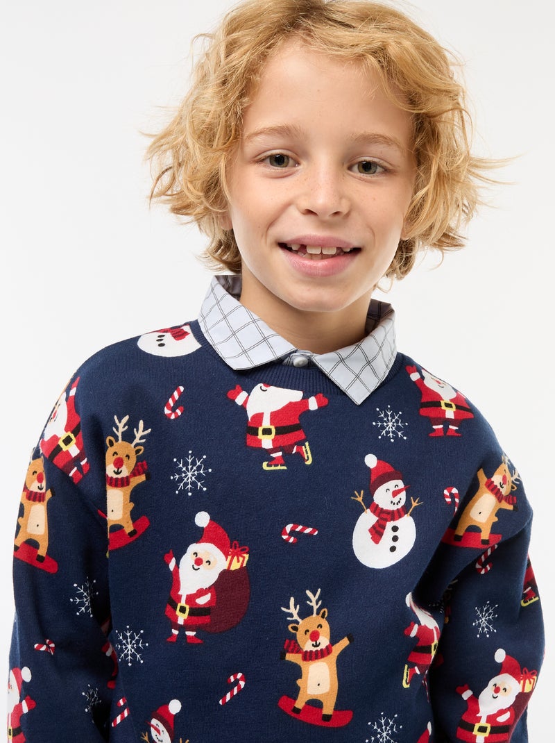 Sudadera de felpa estampada Navidad Azul - Kiabi
