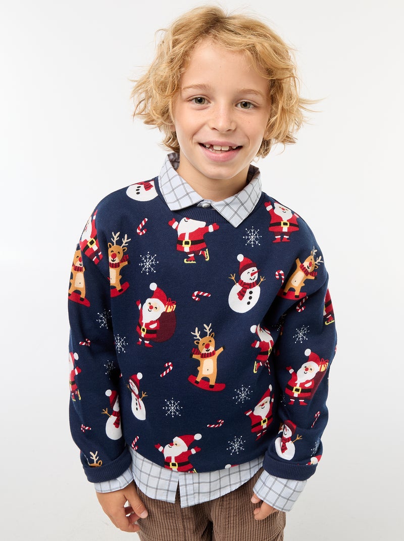 Sudadera de felpa estampada Navidad Azul - Kiabi