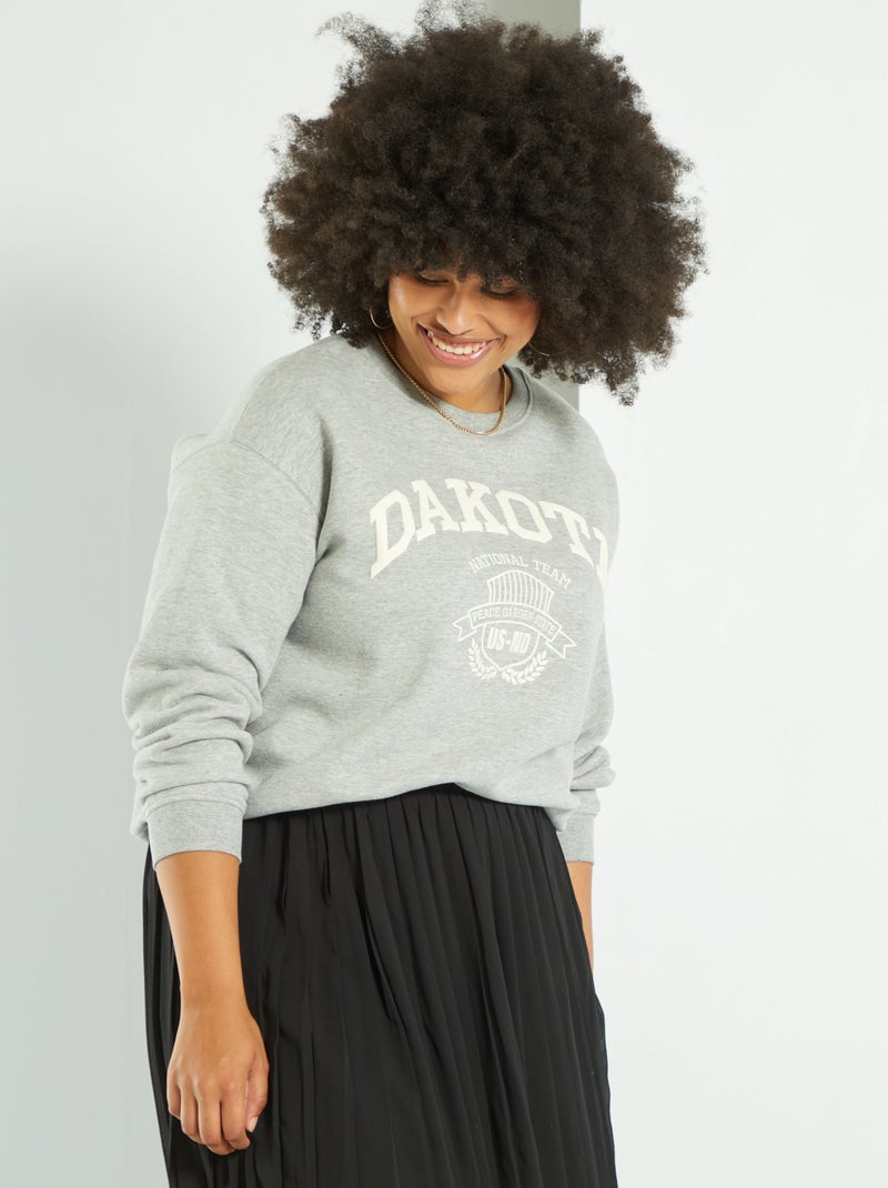 Sudadera de felpa estilo campus GRIS - Kiabi
